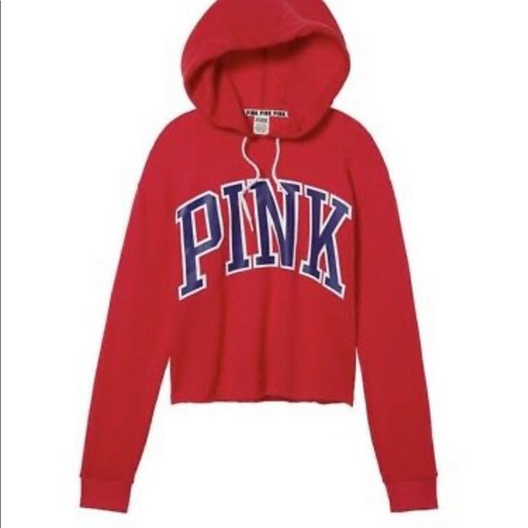 PINK Victoria's Secret Tops - VS PINK | Red Crop Sweatshirt with Hoodie